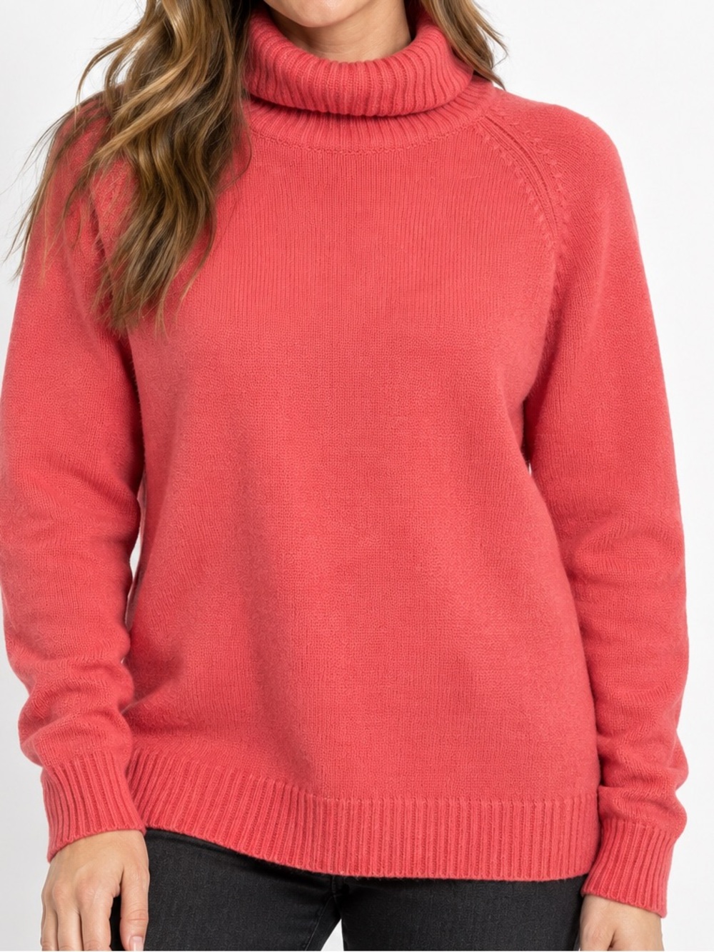 80% Lambswool Blend La Redoute Hot Pink Coral Turtleneck Knit Sweater Vinatge